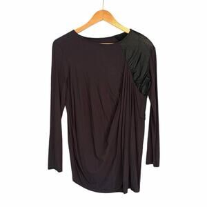 VPL Asymmetrical Long Sleeve Shirt Black Charcoal Gray Faux Leather Medium